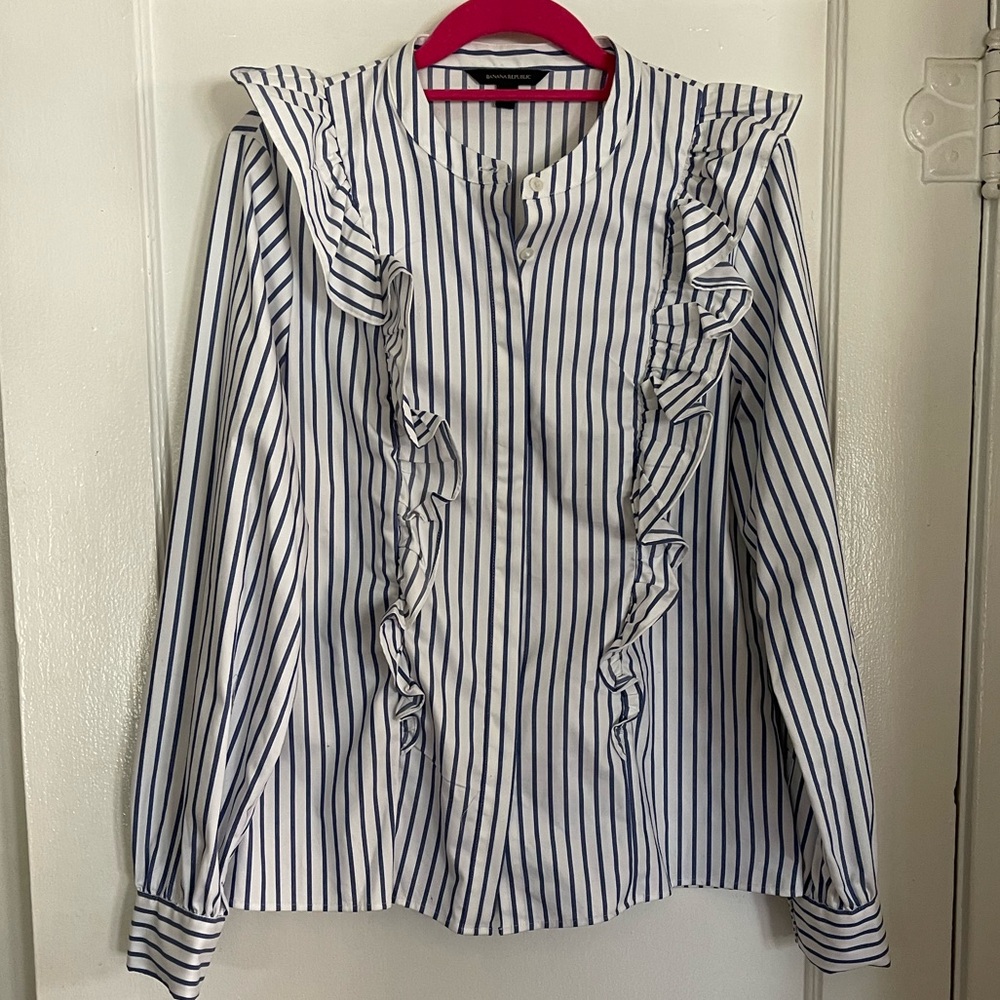 Banana Republic Striped Ruffle Button-Down